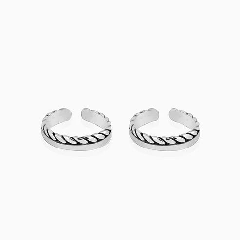 Oxidised Silver Layered Braid Toe Rings