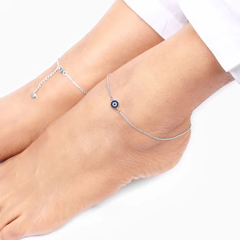 Silver Blue Evil Eye Anklet
