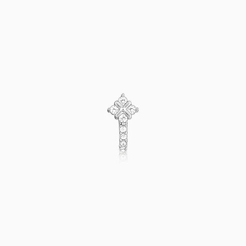 Silver Classic Quartet Zircon Nose Pin (Clip On)