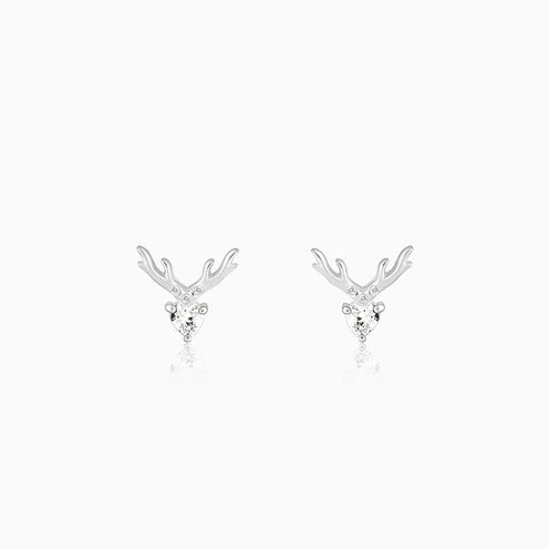 Silver Deer Heart Stud Earrings